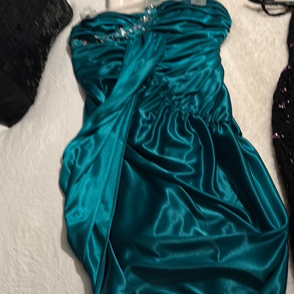 Teal Ruched Tiered Gown with Sweetheart Neckline for Cocktail